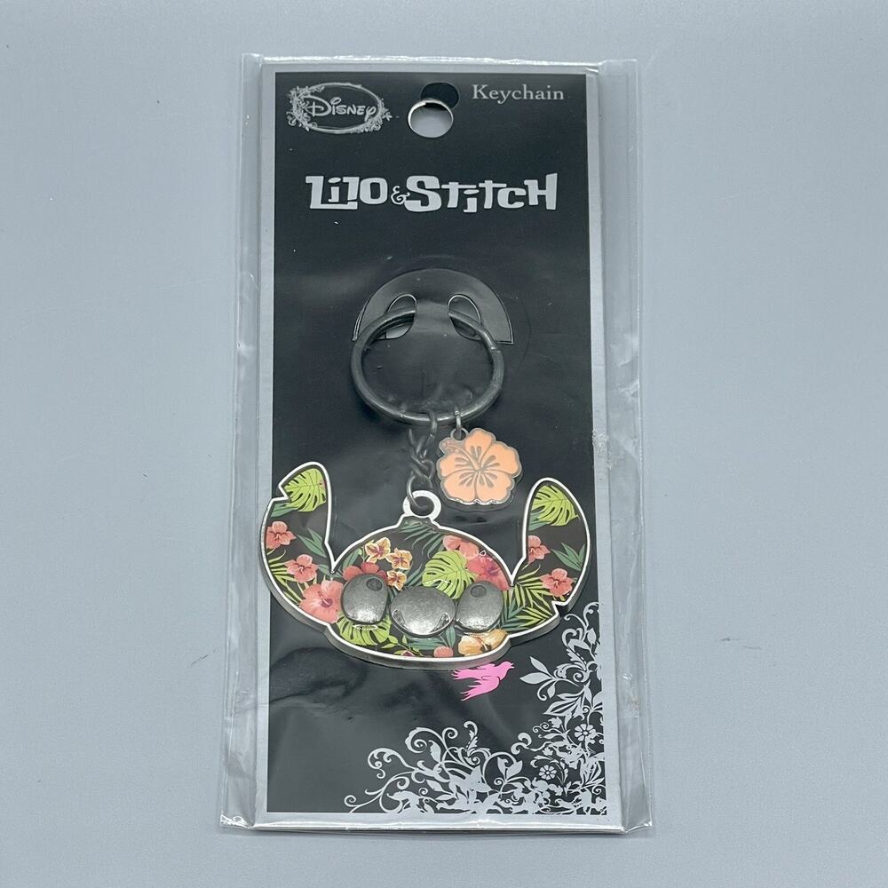 Disney Lilo And Stitch Floral Print Metal Keychain Bag Clip Loungefly